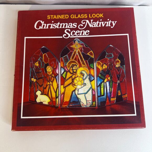 Christmas Nativity Scene Stained Glass Look Metal Panels COMPLETE Holiday Decor - Picture 2 of 10